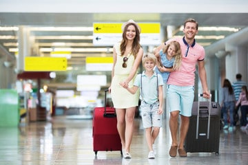 Travelers in the Arrivals Hall